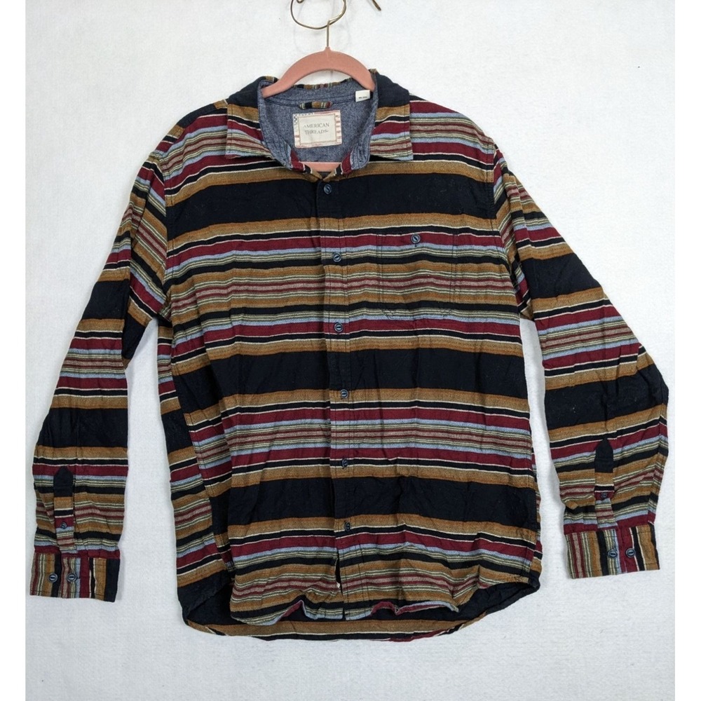 American Threads Mens XL Striped Button Up Shirt